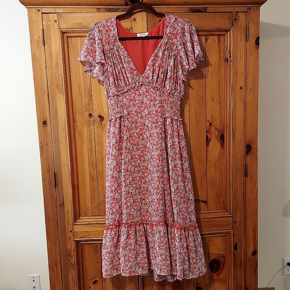 Max Studio, SM Coral Pink floral MIDI DRESS